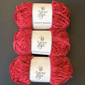 Lot of 3 Yarn Bee Velvety Smooth Red 3.5 oz. Skeins 100% Polyester Bulky Yarn
